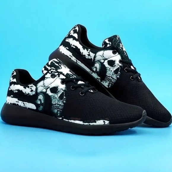 Men’s Gothic ✦ Skull Sneakers ✦ Black White Canvas Lace-Up Alt-Core Shoes NWT 10 - Picture 11 of 17